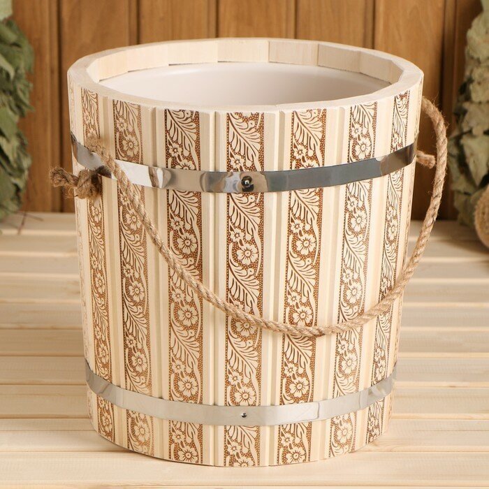 фото Ведро для бани, 10л, "Русские узоры", с пластмассовой вставкой 9344968