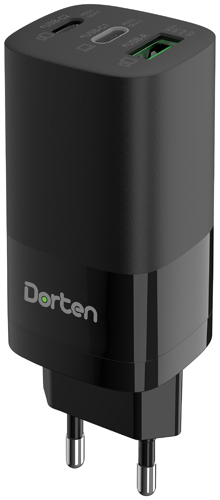 Сетевое ЗУ Dorten 65W GaN QC+2USB-C/PD черное