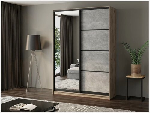 Изображение товара Шкаф-купе Матэрна лофт крафт серый / бетон серый + зеркало, 170х50х240 см