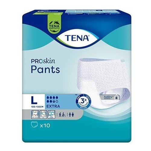 Трусы-подгузники для взрослых TENA Pants Extra, L (Large), Unisex, 6 капель, Объем талии 100 - 135 см., 10 шт., 79261900