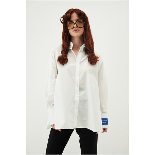 Рубашка женская белая оверсайз из итальянского хлопка Maxmara с 3-мя съемными бантами и нашивкой размер Onesize - XS/S/M/L