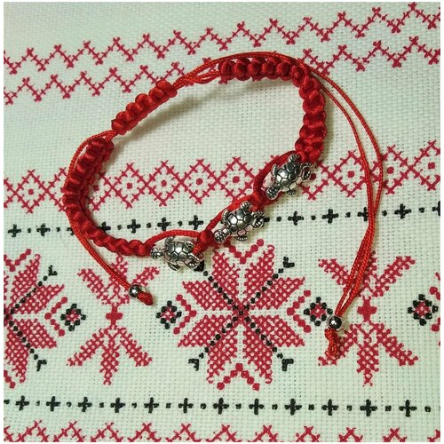 фото Красная нить, браслет "три черепахи" оберег от сглаза, бижутерный сплав белый ёлкиндом