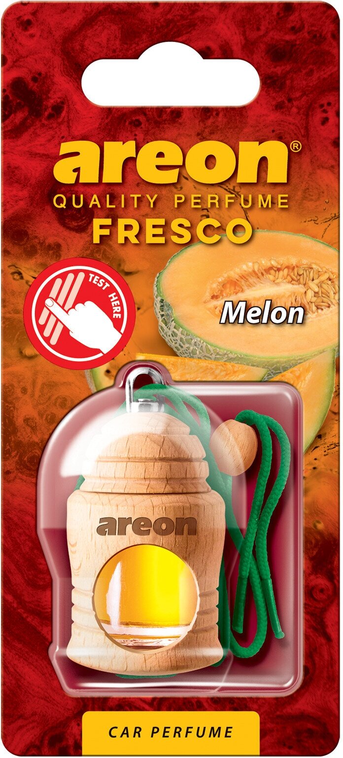 Дезодорант - освежитель воздуха AREON FRESCO Melon(Дыня). Подвесная конструкция из натурального дерева с ароматной ёмкостью