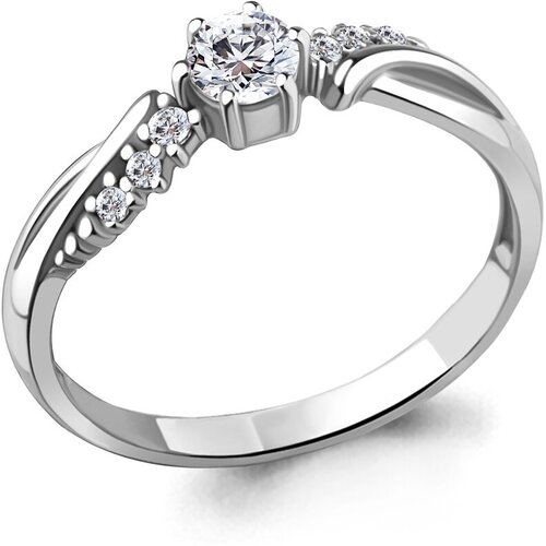 фото Серебряное кольцо aquamarine а67125а с фианитом, размер 15,5 diamant-online