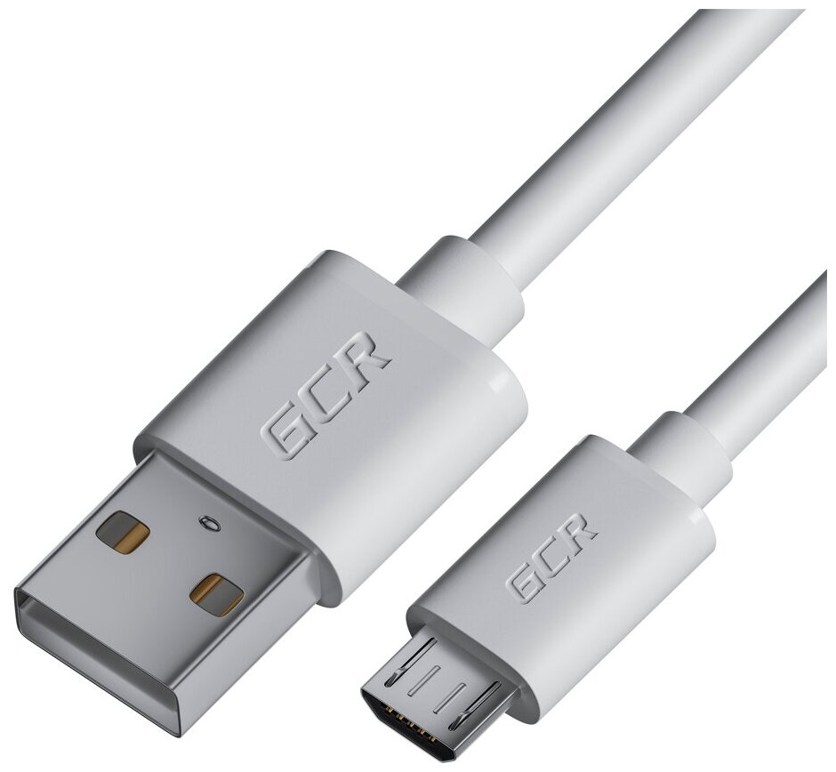 GCR Кабель 1.0m MicroUSB, белый, быстрая зарядка, 28/24 AWG