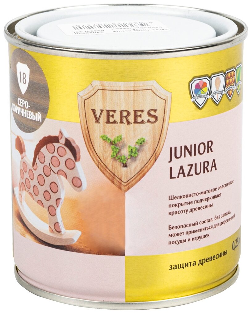 Водозащитная пропитка VERES Junior Lazura, 0.25 л, №18 Серо-коричневый