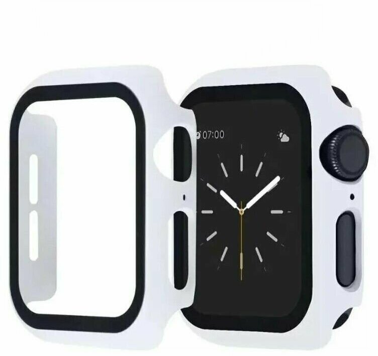 Защитный пластиковый чехол (кейс) Apple Watch Series 1 2 3 (Эпл Вотч) 38 мм для экрана/дисплея и корпуса противоударный бампер белый