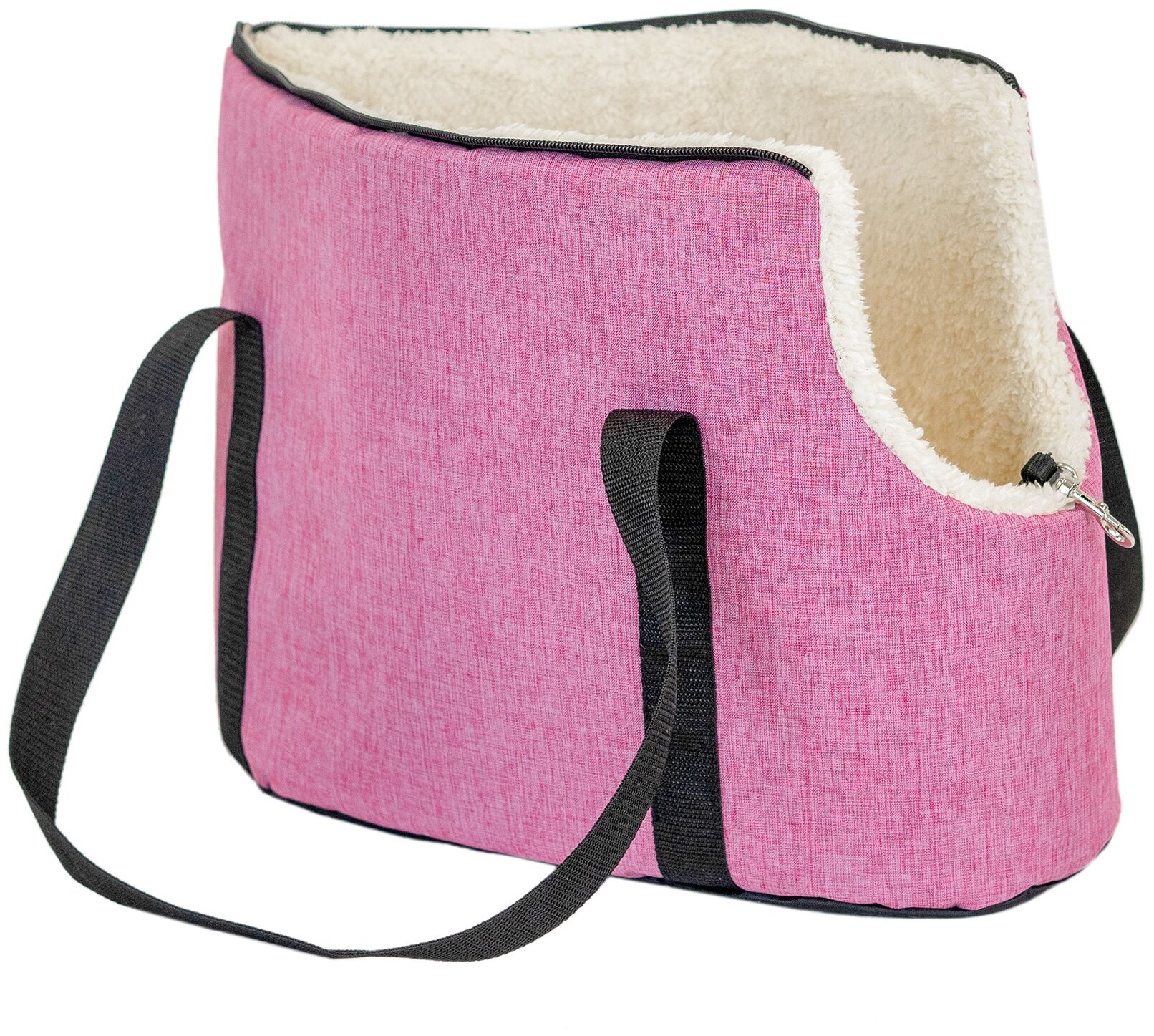 Переноска сумка утеплённая PELO "PetTails" №4 с карманом 56 х 25 х 33см (катионик, мех подкл.,поролон) Мопс,Бишон,Фален, розовая - фотография № 3