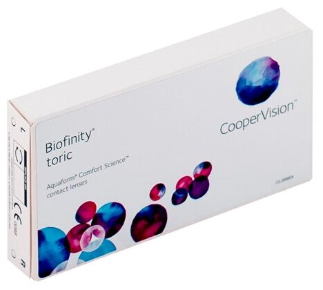 Biofinity Toric 3 линзы В упаковке 3 штуки Ось 10 Оптическая сила цилиндра -2.25 Оптическая сила 6 Радиус кривизны 8.7 - фотография № 2