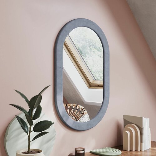 Зеркало для гостиной Luna Long, настенное овальное зеркало в раме 50х80 см, бетон, графитовое матовое