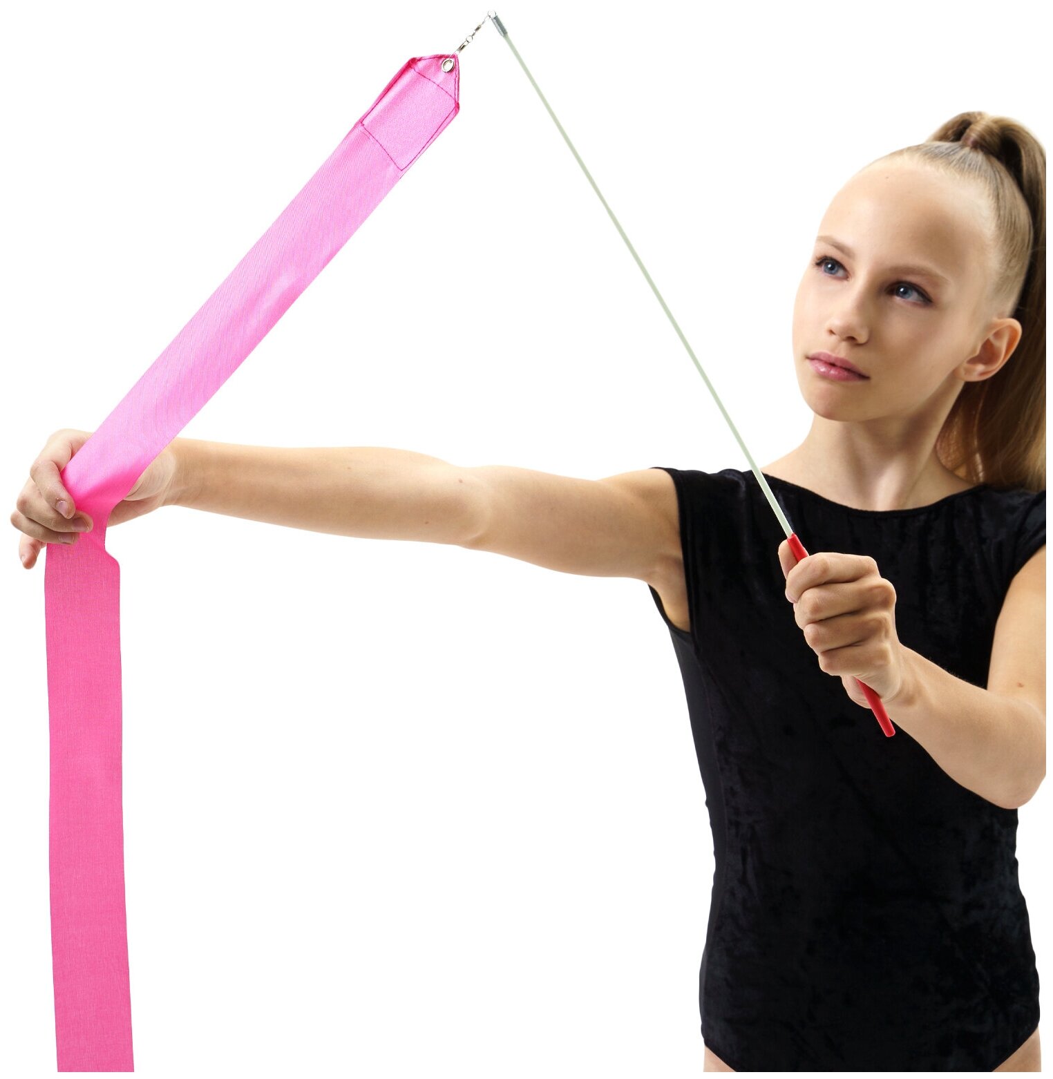 Лента гимнастическая с палочкой, 4 м, цвет розовый - фотография № 5