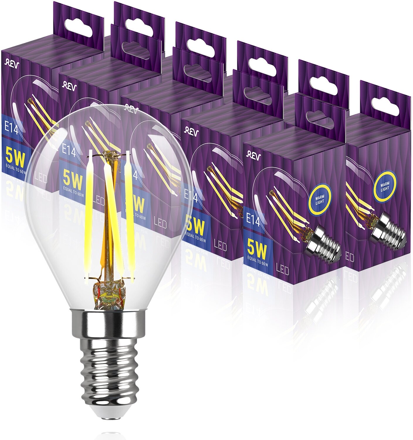 Упаковка светодиодных филаментных ламп 10 шт REV 32357 0, 2700К, E14, FG45, 5Вт