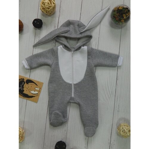 фото Комбинезон babymaya для мальчиков, на молнии, ушки, размер 80, серый