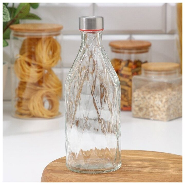 Бутыль стеклянная для соусов и масла с металличекой крышкой «Ромб», 1 л, 9,5×25,5 см - фотография № 4
