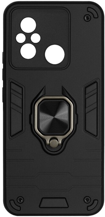 Защищенный чехол с металлической пластиной для магнитного держателя и кольцом для Xiaomi Redmi 12C/Poco C55 DF xiArmor-01 (black)