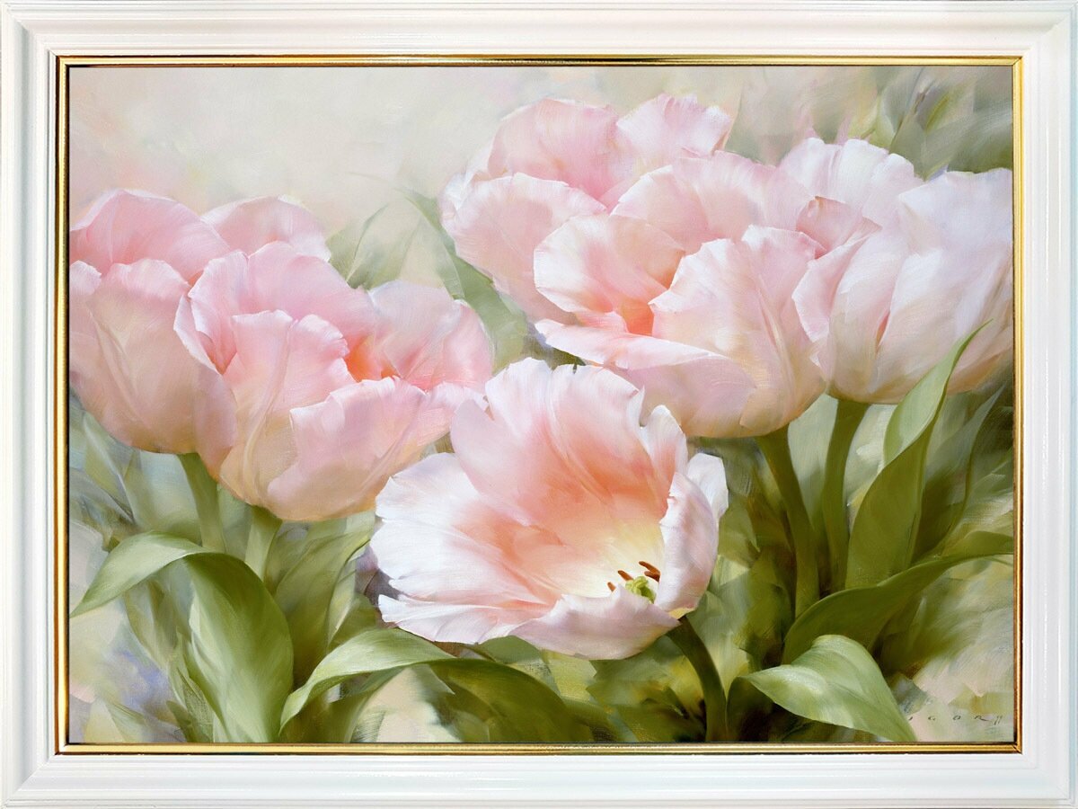 Картина "Розовые тюльпаны" 30х40 см, художник - Левашов И. Арт. ЛИ5-30х40