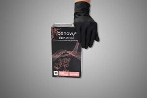 Перчатки нитриловые BENOVY Q черные размер M, 50 пар/упк