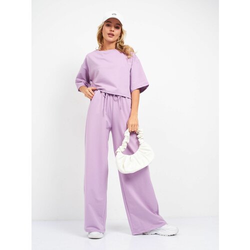 Костюм E & A, футболка, топ и брюки, оверсайз, размер 42, фиолетовый