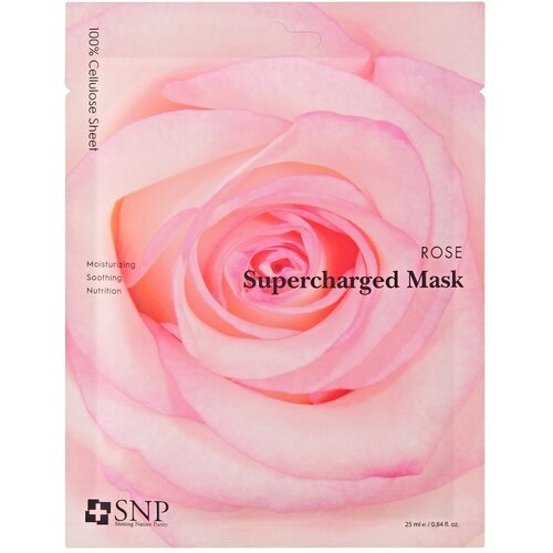 SNP Rose Supercharged Mask Маска тканевая для лица восстанавливающая с розовой водой, 25 мл