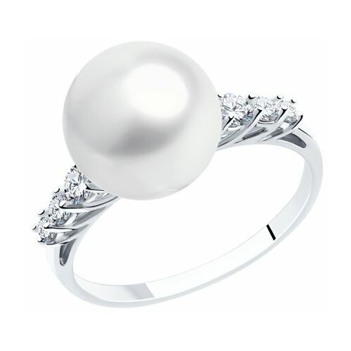 фото Кольцо diamant online, белое золото, 585 проба, жемчуг swarovski синтетический, размер 19, серебристый