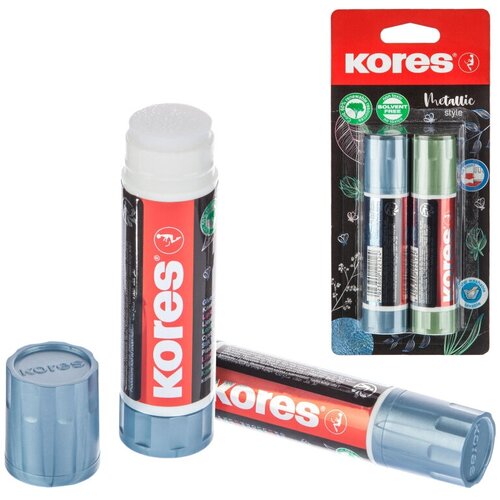 Клей-карандаш 20г Kores Metallic Style 20г, 2шт/уп син/зелен блистер 12222