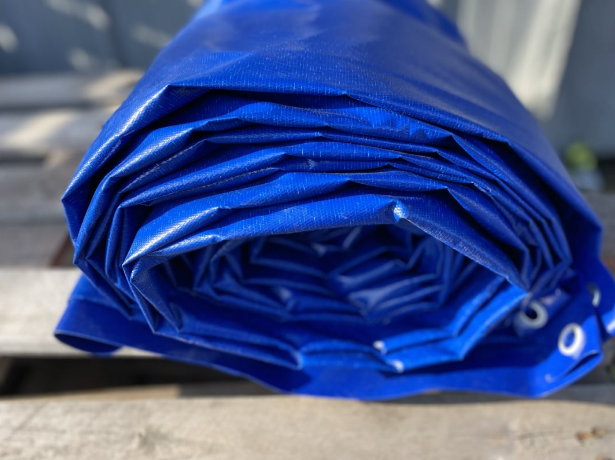 Тент-полог ПВХ с двухсторонним покрытием 2х3 м плотность 550 г/м2 с люверсами, синий - фотография № 3
