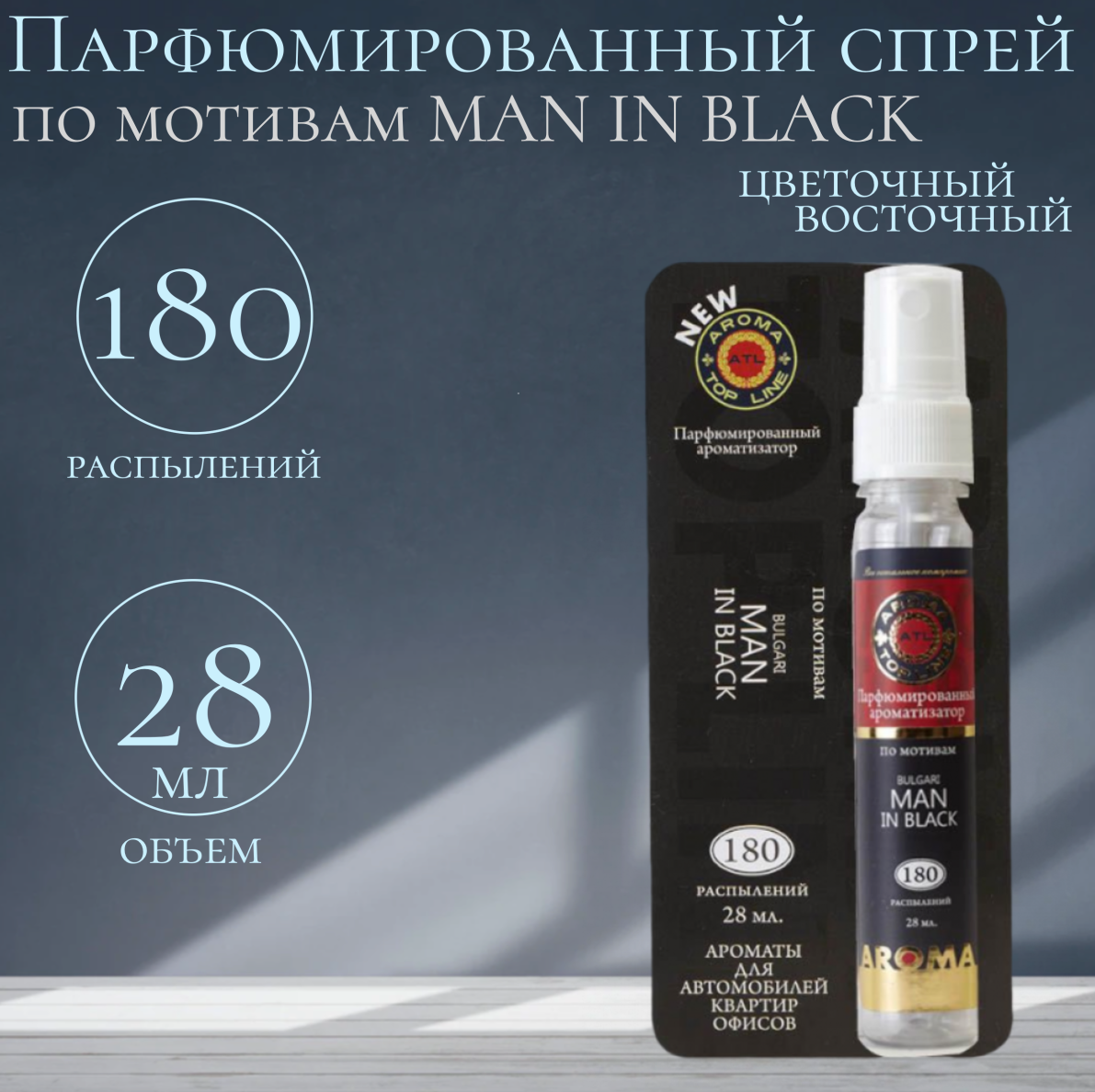 Освежитель-спрей воздуха для автомобиля, дома и текстиля с ароматом мужского парфюма Man in Black