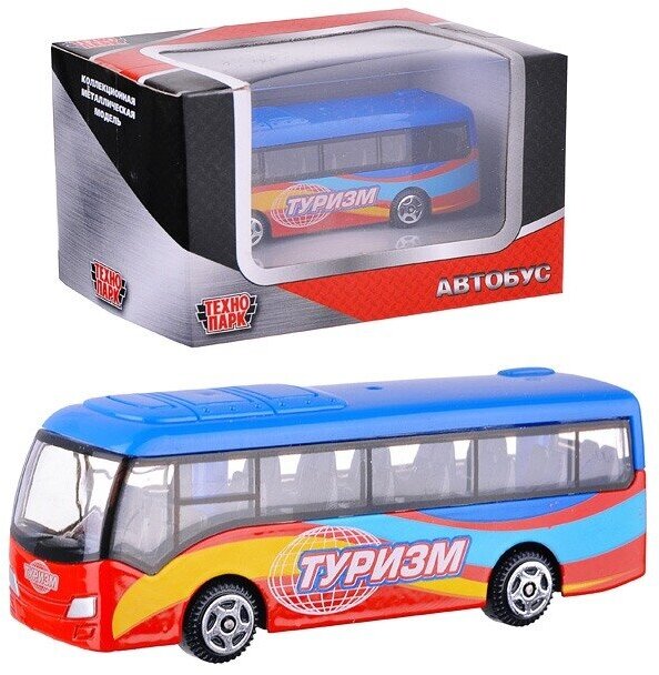 Автобус ТЕХНОПАРК Туризм рейсовый (SB-16-05), 3 см, голубой/красный - фото №4