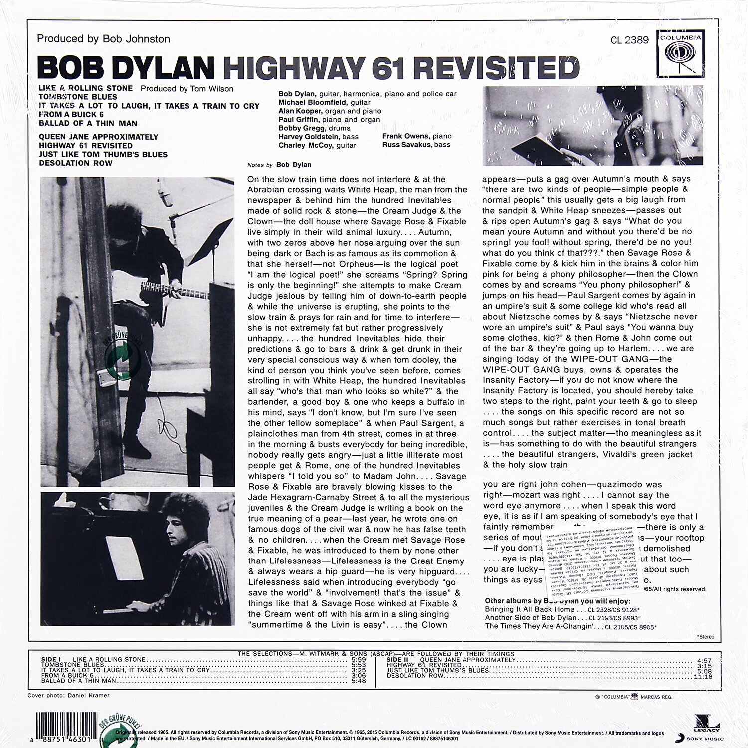 Bob Dylan. Highway 61 Revisited Виниловая пластинка Sony Music - фото №5