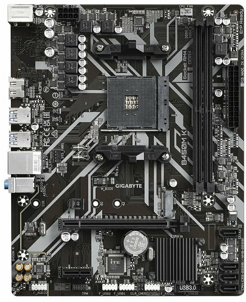 Материнская плата GIGABYTE B450M K, AM4, B450, 2*DDR4, mATX