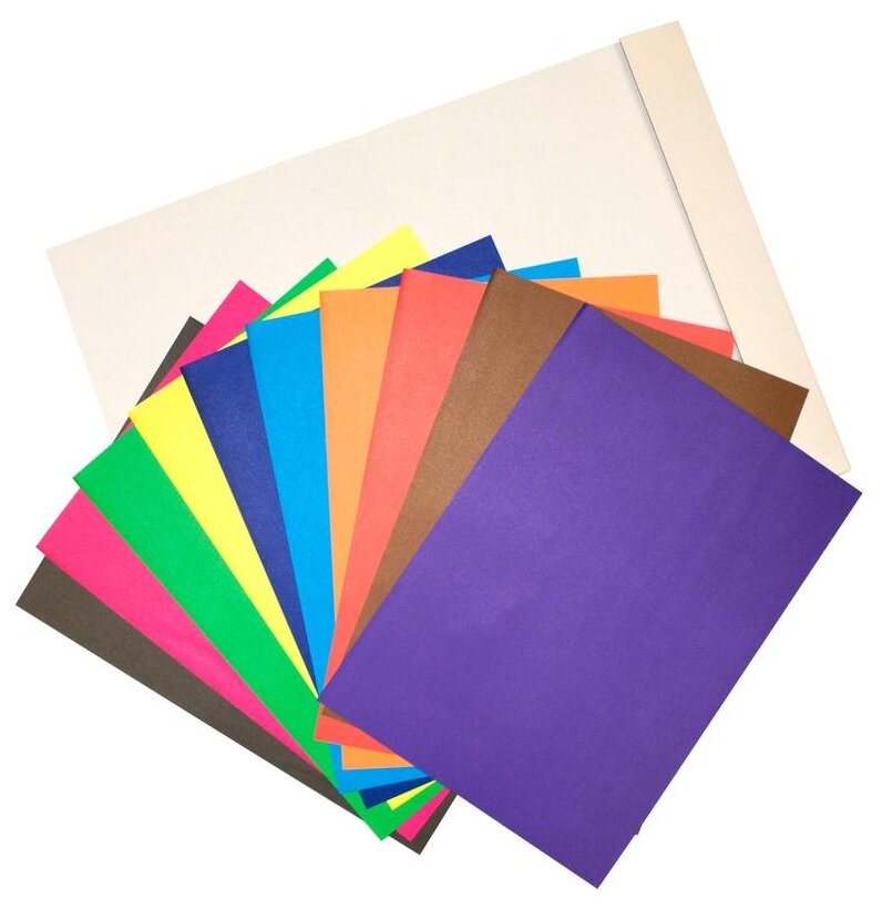 Бумага цветная Луч А4, 10 листов, 10 цветов, немелованная, в папке, Школа творчества