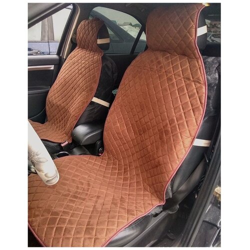 Широкие накидки из алькантары c литым подголовником (коричневые/ромб)