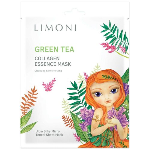 Купить Маска тканевая тонизирующая с зеленым чаем и коллагеном для лица / Green tea collagen essence mask 25 г, Limoni