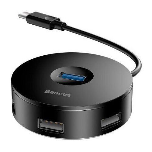 USB-концентратор Baseus round box Type-C HUB (CAHUB-G), разъемов: 4, 25 см, черный хаб 1м baseus round box usb3 0 to usb3 0 3xusb2 0 черный cahub u01
