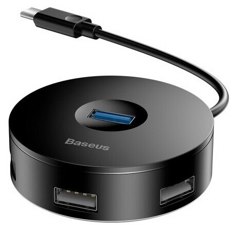 USB-концентратор Baseus round box Type-C HUB (CAHUB-G), разъемов: 4, черный