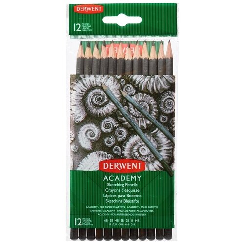 Карандаши чернографитные Derwent Academy, Sketching Hang Pack, 12 штук, 5H-6B