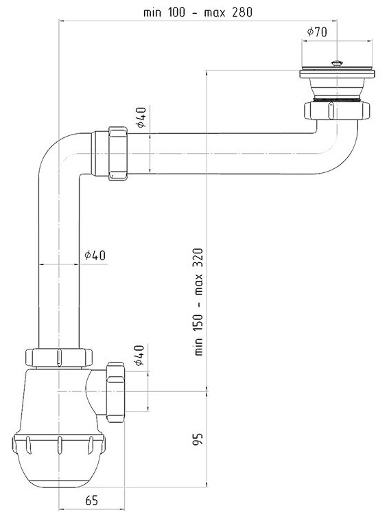 Сифон Ани Грот 1 1/2"*40 смещённый (A5000)