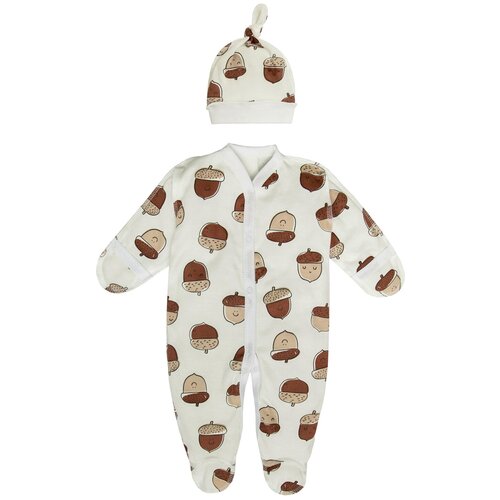 фото Комбинезон (слип) amarobaby soft hugs желуди c чепчиком (шапочкой), белый, 62 размер