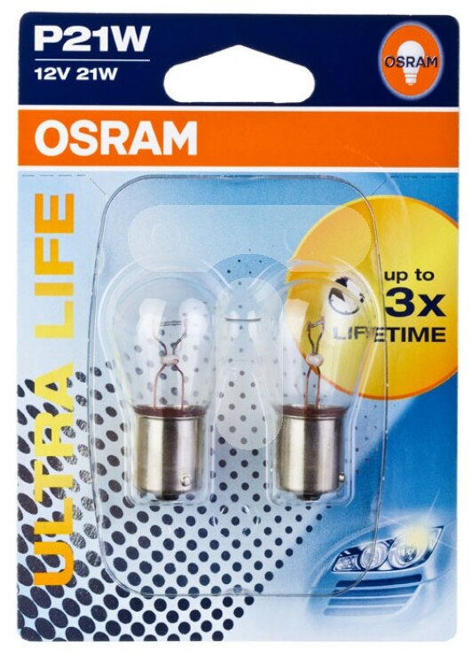 Лампа автомобильная накаливания OSRAM , P21W, 12В, 21Вт, 2шт - фото №2