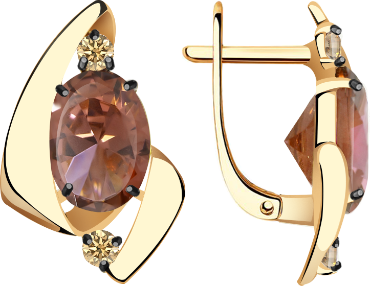 Серьги Diamant online, золото, 585 проба, родолит, фианит