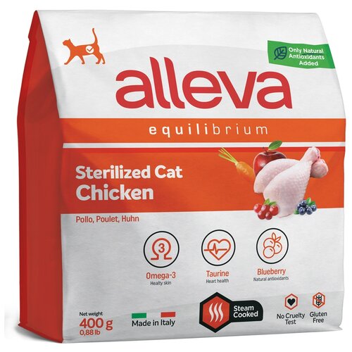 Сухой корм ALLEVA Equilibrium Sterilized Chicken для взрослых кошек кастрированных/стерилизованных с курицей 1,5 кг