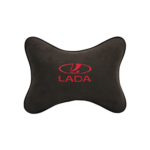 фото Подушка на подголовник алькантара coffee (красный логотип) lada vital technologies