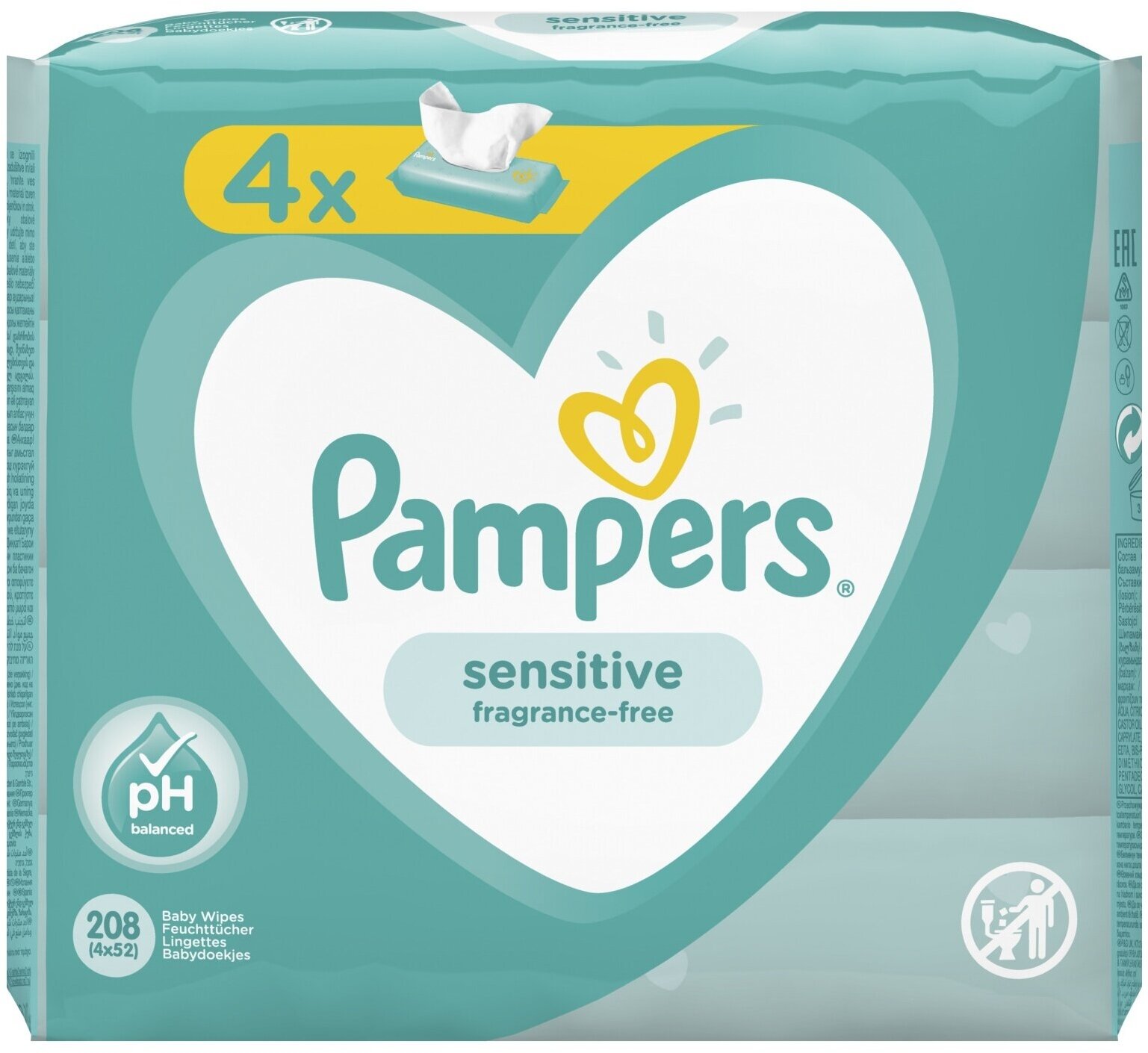 Детские влажные салфетки Pampers Sensitive, 208 шт