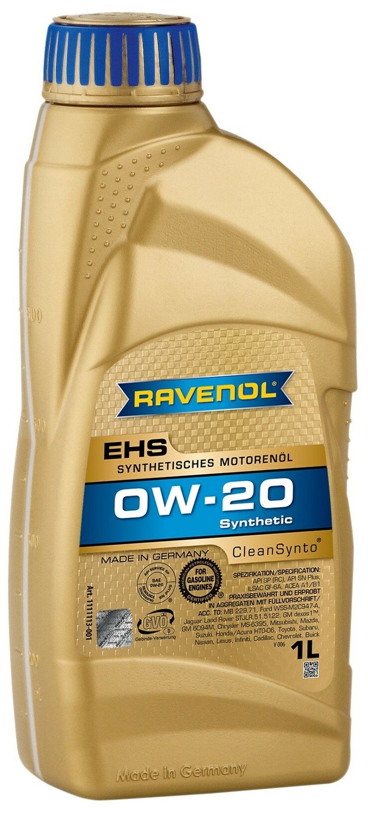 Моторное масло Ravenol EHS 0W-20, синтетическое, 1 л