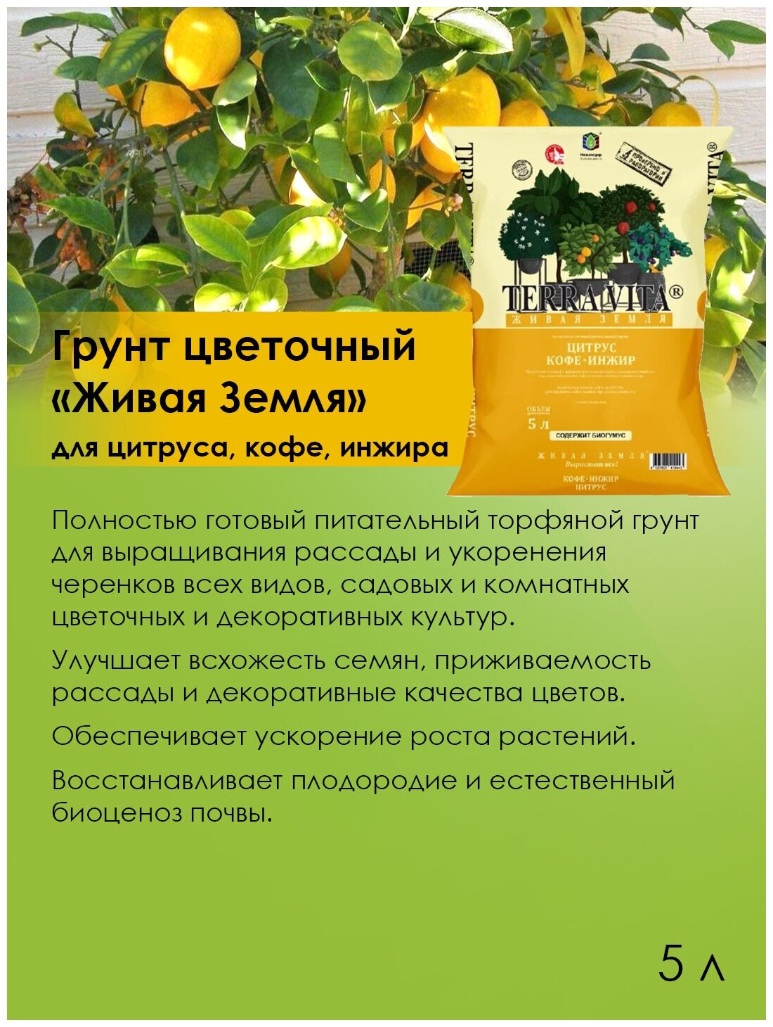 Terra Vita / Грунт питательный для цитрусовых растений, кофе и инжира, удобрение, дренаж (керамзит) - фотография № 2