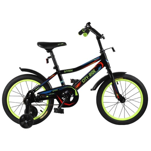 фото Велосипед детский двухколесный city- ride spark, рама сталь, колеса радиус 16", страховочные колеса, велосипед для мальчиков, для девочек, для детей, цвет черный city-ride
