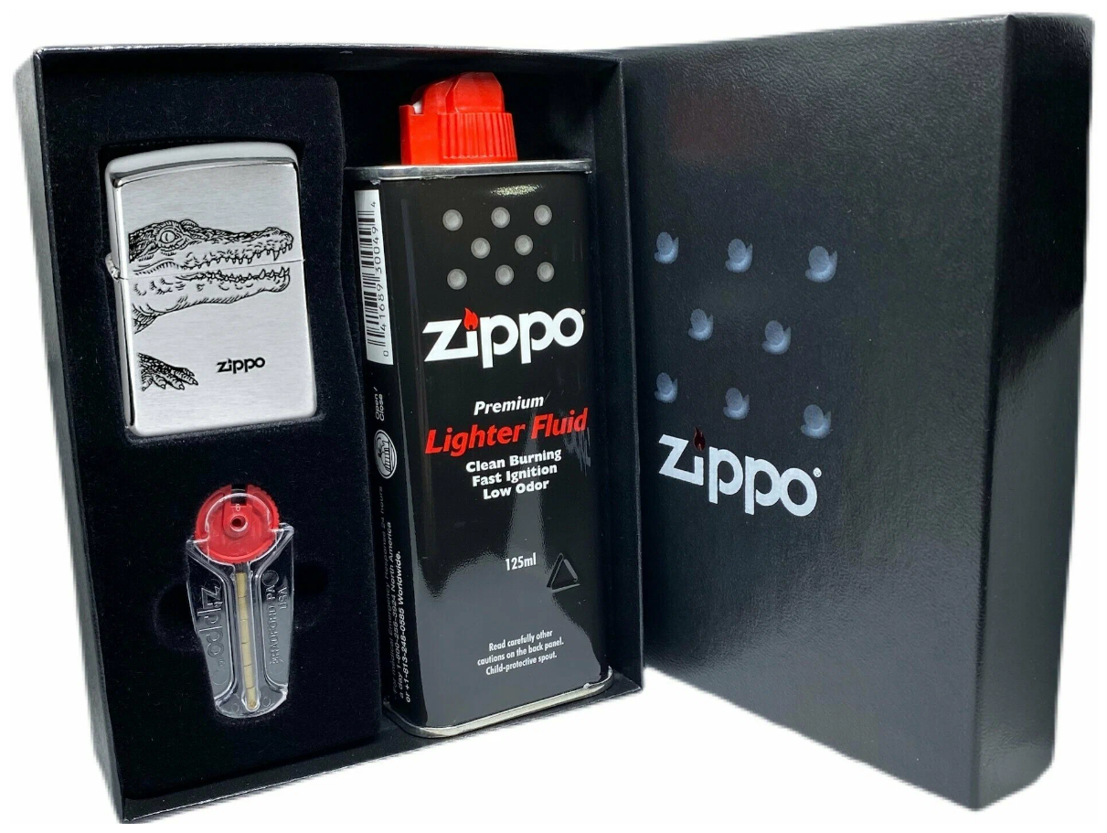 Zippo Зажигалка бензиновая с топливом и кремнями в подарочном наборе