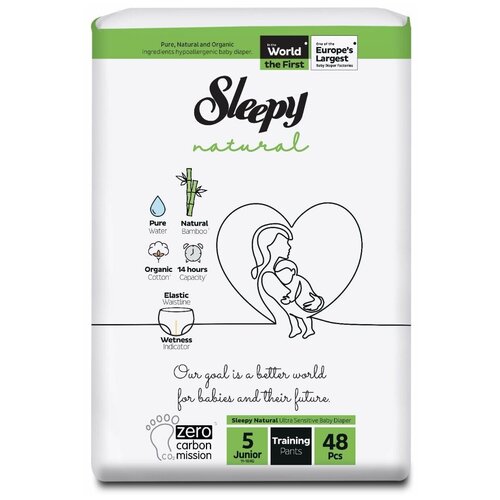 Подгузники-трусики детские Sleepy Natural размер 5 (11-18кг.) 48 шт.