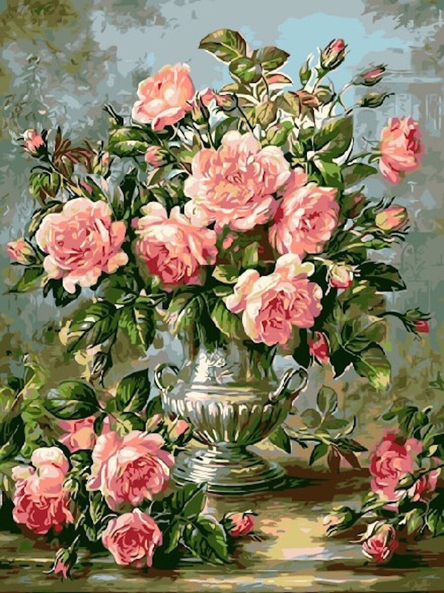 Картина по номерам Античная ваза с розами 40х50 см