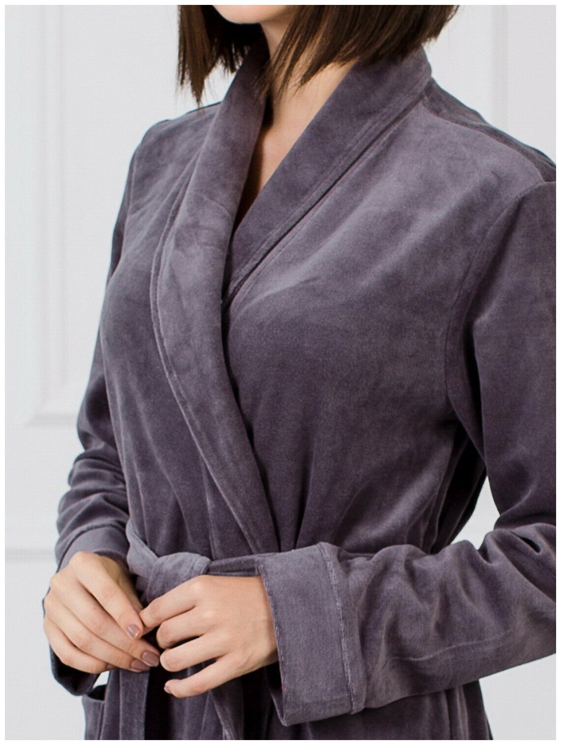 Женский велюровый халат с шалькой Росхалат, серый. Размер 46-48 - фотография № 2